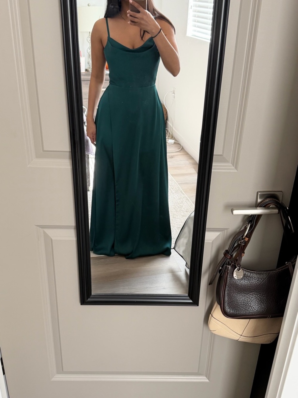 Azazie Emerald Green Cowl Neck Maxi Dress